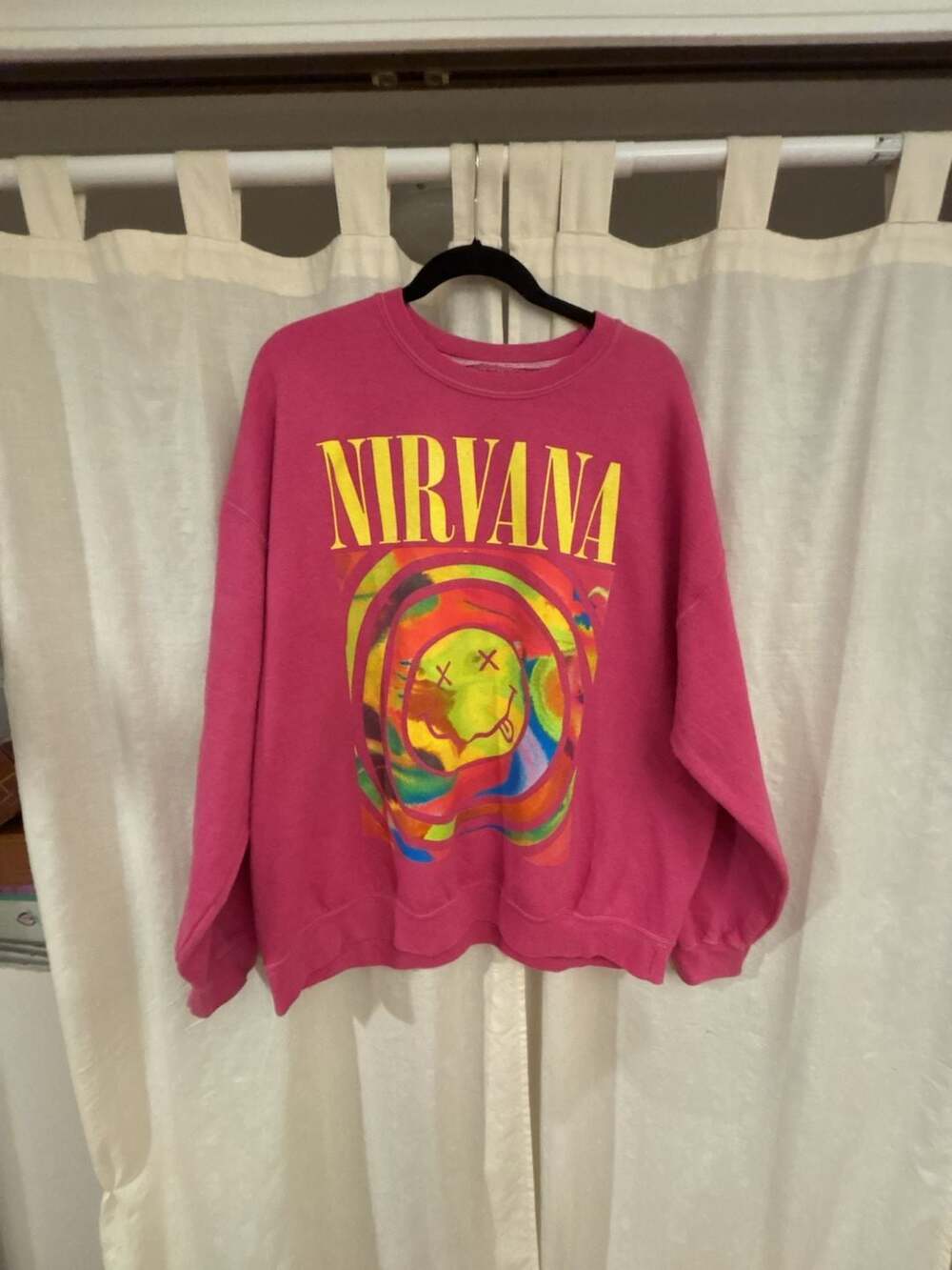 Nirvana Pink Graphic Smiley Face Sweatshirt Size S/M